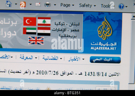 Screenshot der Website der Al Jezeera Nachrichtenorganisation, aljazeera.net, Arabische Sprachversion. Juli 2010 Stockfoto