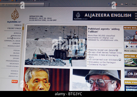 Screenshot der Website der Al Jezeera Nachrichtenorganisation, aljazeera.net, englische Ausgabe. Juli 2010 Stockfoto