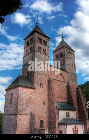 Romanische Kirche St. Léger, Abtei von Murbach, Abteilung Haut-Rhin, Elsass, Frankreich Stockfoto