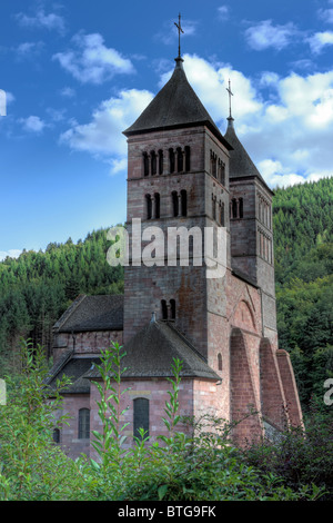 Romanische Kirche St. Léger, Abtei von Murbach, Abteilung Haut-Rhin, Elsass, Frankreich Stockfoto