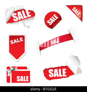 Roter Shop Verkauf Elemente auf weißem Hintergrund-Design-Konzept Stockfoto
