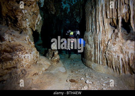 Höhlentauchen in der Cenote Höhlensystem in der mexikanischen Halbinsel Yucatan. Stockfoto