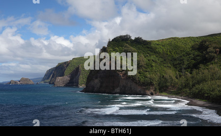 Schwarzen Sand Strand von Pololu Valley und Big Island Küste Stockfoto