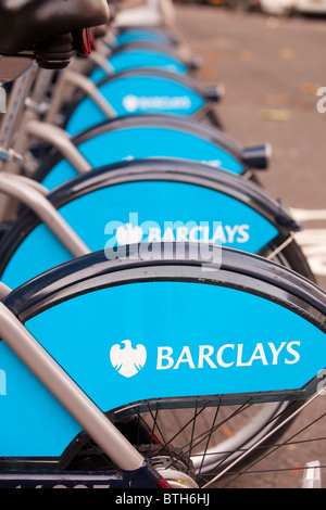 Barclays Cycle Hire Schema oder Borris Bikes, Teil einer grünen Initiative von Transport for London. Stockfoto