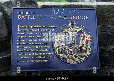 Plaque unter Angabe der Website von der Schlacht von Stirling Bridge in Stirling, Schottland. Stockfoto