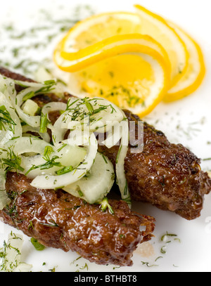 gehackte Hammelfleisch Koteletts gebraten am Spieß, Makro Stockfoto