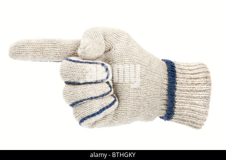 Weißer Handschuh zeigt Richtung isoliert auf weiss Stockfoto