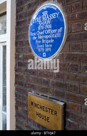 Blaue Plakette außerhalb London Feuerwehr-Museum Stockfoto