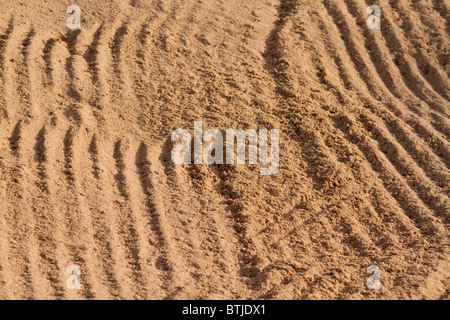 Sandfang Rechen Muster in den sand Stockfoto