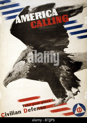 Zweiter Weltkrieg, "Amerika Calling". Zivilschutz Rekrutierung Plakat, c. 1942. Stockfoto