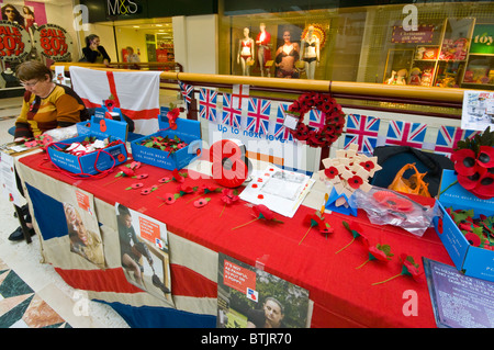 Royal British Legion Mohn Stall mit freiwilliger Stockfoto