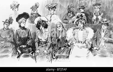 1902-Zeichnung von Charles Dana Gibson (1867 – 1944), "Studien im Ausdruck. Wenn Frauen Juroren, "zeigt Frauen Jury verschiedenen Alters und Haltungen. Stockfoto