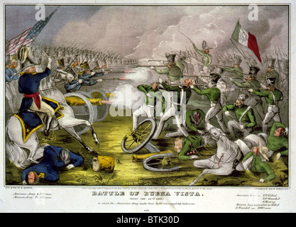 Mexikanisch-amerikanischen Krieg. Schlacht von Buena Vista. Umkämpften Feby. 23., 1847. In dem die amerikanische Armee unter Gel. Taylor waren völlig siegreich. Farblithographie, Currier & Ives, 1847 Stockfoto