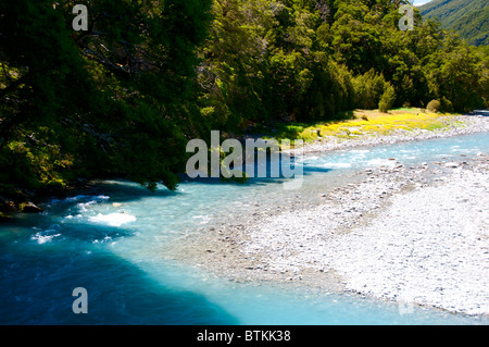 Blau-Pools, blau & Makarora River, Sh 6, 8km Makarora, Haast Pass, Haast River, Südinsel, Neuseeland Stockfoto