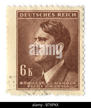 Deutschland - ca. 1937: Ein Deutschland verwendete Briefmarke zeigt Porträt von Adolf Hitler, ca. 1937. Stockfoto