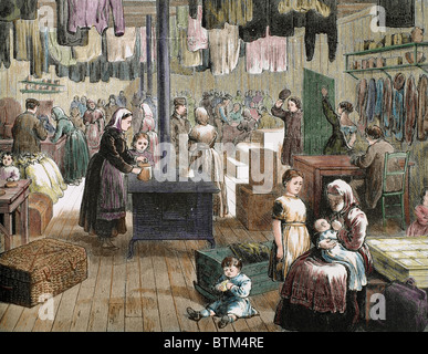 Innenansicht einer Hütte, die von den Mennonist Siedlern in Kansas gebaut. USA. Stockfoto