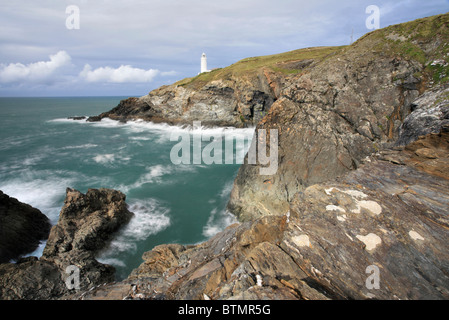 Trevose Leuchtturm an der Nordküste von Cornwall Stockfoto