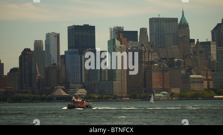 Blick von der Personenfähre, die Rückkehr von The Statue of Liberty um 10:44 31. Juli 2010 Stockfoto