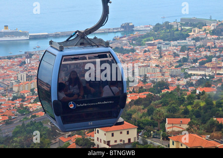 Passagiere in Gondel, Seilbahn von Funchal nach Monte Madeira Portugal Stockfoto