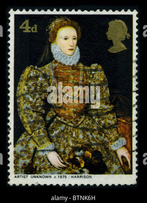 Vereinigtes Königreich-CIRCA 1980: eine Briefmarke gewidmet der Elizabeth ich (7 September 1533 – 24. März 1603) war Königin Regnant von England und Königin Regnant von Irland aus 17 November 1558 bis zu ihrem Tod ca. 1980. Stockfoto