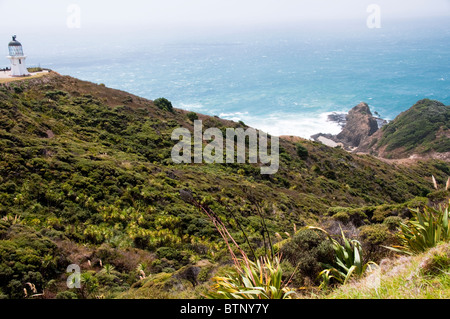 Cape Reinga, Leuchtturm, Cape Maria Van Dieman, Spirits Bay, Te Werahi Beach Motuopao Island, North Island, Neuseeland Stockfoto