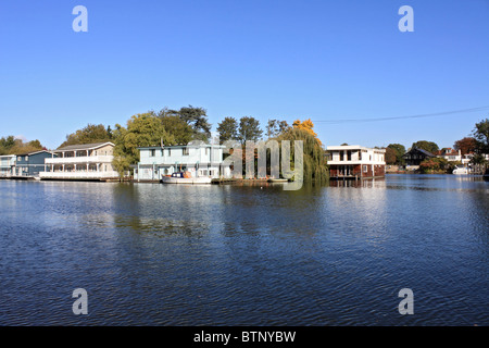 Hausboote auf der Themse bei Molesey Surrey England UK. Stockfoto