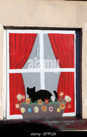 Trompe l ' oeil Fenster, verfallene Hütte Carrickmacross, Irland Stockfoto