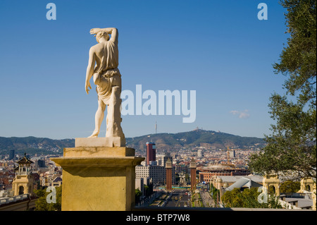 Blick vom Montjuic Hügel in Richtung Placa d'Espana, Barcelona, Spanien Stockfoto