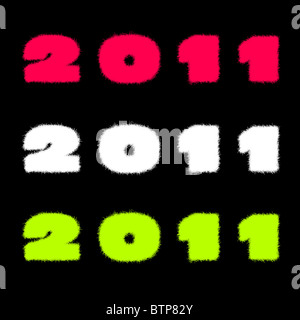 Frohes neues Jahr 2011 bunte Aufkleber auf schwarzen Hintergrund Stockfoto