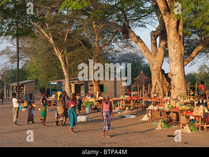 Dorf am Straßenrand Markt verkaufen Obst und Gemüse in Mosambik Stockfoto