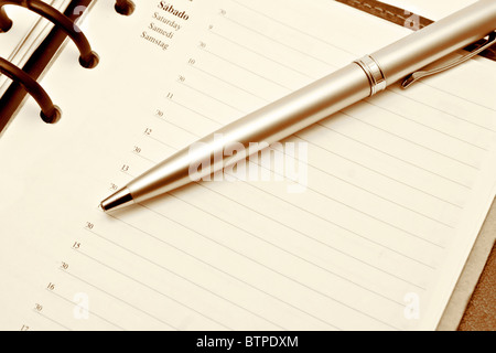 Stift auf geöffnete Notebook liegen Stockfoto