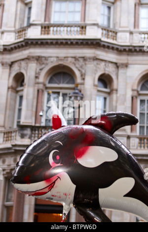 Großer Schwertwal Ballons während einer Anti-Walfang-Protest vor der japanischen Botschaft Stockfoto