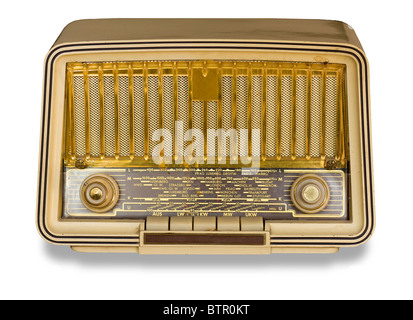 Antike sehr alte Vintage Radio auf weißem Hintergrund. Stockfoto
