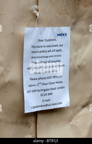 Beachten Sie auf ehemaligen Mexx Shop am Oxford Circus, Teil Londons bester Westend shopping-Viertel Stockfoto