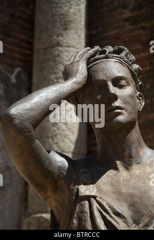 Spanien, Extermadura, Merida, moderne Bronzestatue im römischen Theater Stockfoto