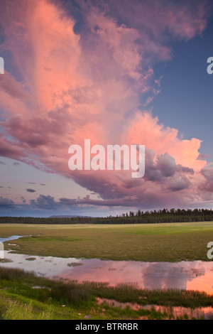 Sonnenuntergang auf rosa Wolke über Lower Lake Mary, Sommer Monsunregenzeit, Coconino National Forest, südlich von Flagstaff, Arizona Stockfoto