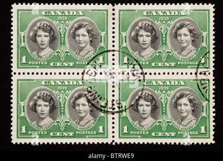 Briefmarken aus Kanada Darstellung Prinzessinnen Margaret Rose und Elizabeth (später Königin Elizabeth II). Stockfoto