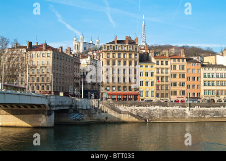 Altstadt von Lyon von der Saone Pier, Lyon, Frankreich Stockfoto