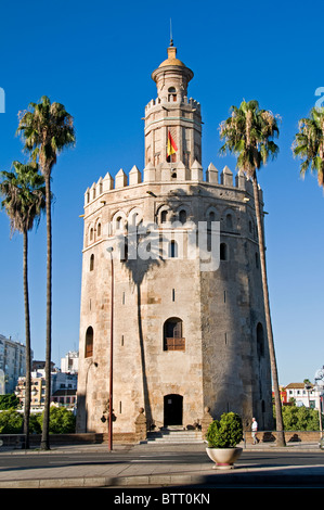 Sevilla Spanien Torre del Oro maurischen goldenen Turm Fluss Rio Guadalquivir Stockfoto