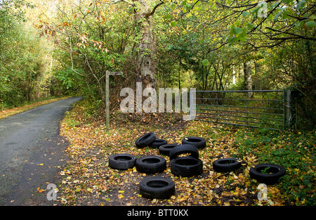 Reifen Reifen an der Seite von der Straße geworfen Stockfoto