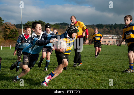 Aberystwyth Rugby Club unter 10 Jahre junior jungen Spieler das Spiel an einem Sonntagmorgen, Wales UK Stockfoto