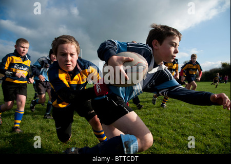 Aberystwyth Rugby Club unter 10 Jahre junior Spieler das Spiel an einem Sonntagmorgen, Wales UK Stockfoto