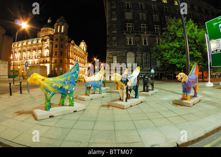 Superlambananas befindet sich am Strand, Liverpool Waterfront von Cunard Building. Stockfoto