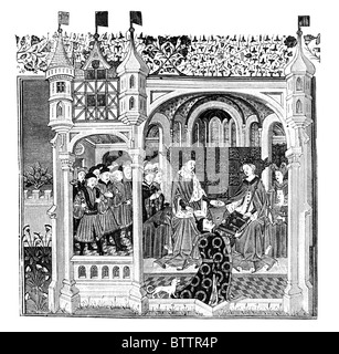 John Talbot, Earl of Shrewsbury, ein Buch, Margaret von Anjou und König Henry VI 1445 vorzulegen; Schwarz und weiß-Abbildung; Stockfoto