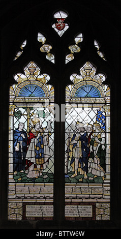 Ein Kirchenfenster von St. Aldhelm Predigt, Pfarrei Kirche des St. Aldhelm, Bishopstrow, Wiltshire, England Stockfoto