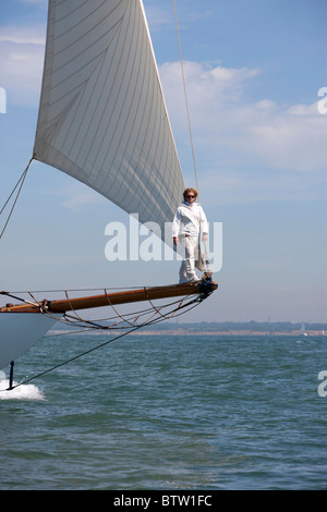 klassische Yachten racing im Westward Cup, organisiert von der Royal Yacht Squadron, Cowes, Isle Of Wight Stockfoto