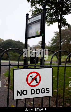 Keine Hunde-Schild angebracht zu einem Tor in Queens Park, Brighton, East Sussex, UK. Stockfoto