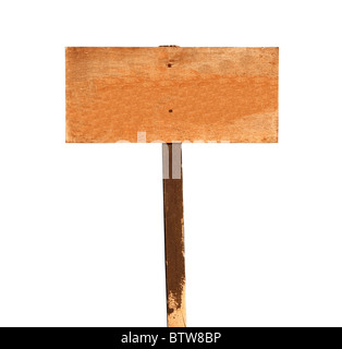 Leere Holzschild mit Post auf weiß. Stockfoto