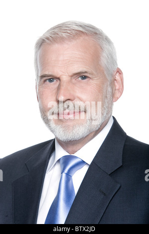 Kaukasische senior Geschäftsmann Portraitstudio isoliert auf weißem Hintergrund Stockfoto