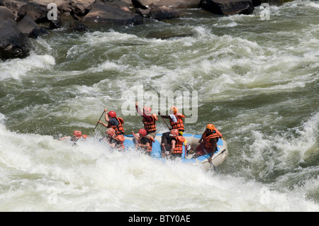 Wildwasser-rafting auf dem Sambesi, unterhalb der östlichen Katarakt Victoria Falls, Sambia Stockfoto